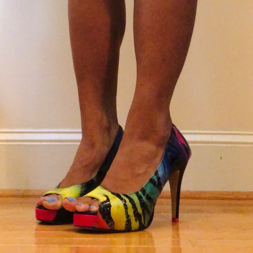 Rainbow Zebra Peep-Toe Platform Heel